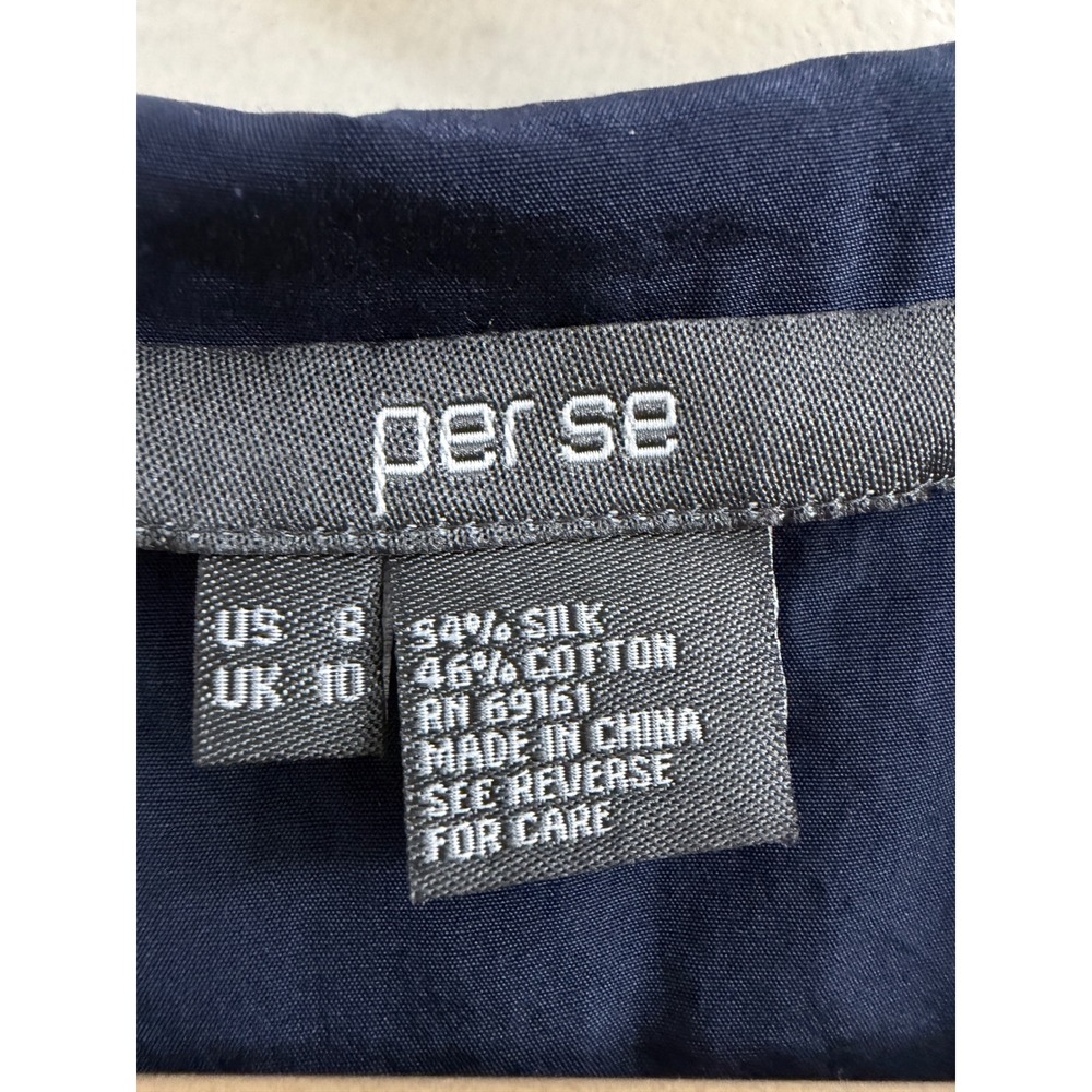 Per Se Womens Navy Blue Silk Cotton Pleated Button Front Midi Dress Size 8 - Picture 3 of 5